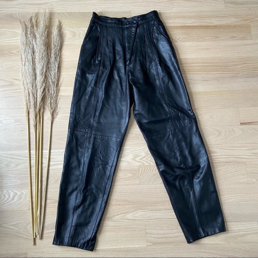 Vintage Danier Black Leather High Waisted Pants Size 10